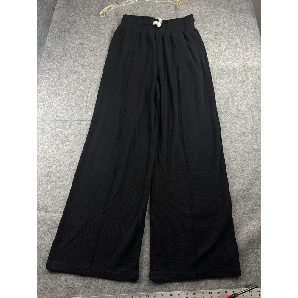 Ampersand Avenue Women's L Wide Leg Black Waffle Knit Lounge Pants Cozy Minimal